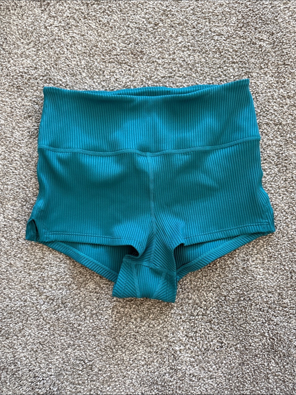 Free People High-Waist Ribbed Shorts in Teal Blue